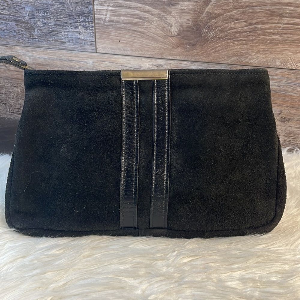 Black Leather Clutch Purse , Vintage , Brand Unknown